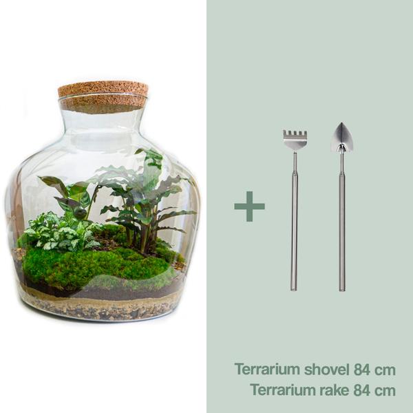 Flaschengarten – Fat Joe – ↕ 30 cm – Ø 29 cm – Harke + Schaufel