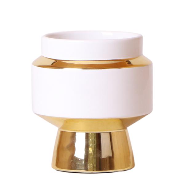 Kolibri Home | Le Chic Blumentopf – Weißer dekorativer Keramiktopf mit goldenen Details – Ø9cm