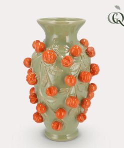 Vase aus Stein M – ↕38 cm, Ø24 cm – Pistaziengrün – Mandarine