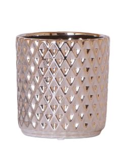 Kolibri Home | Metallic diamond bloempot – Zilveren keramieken sierpot Ø9cm