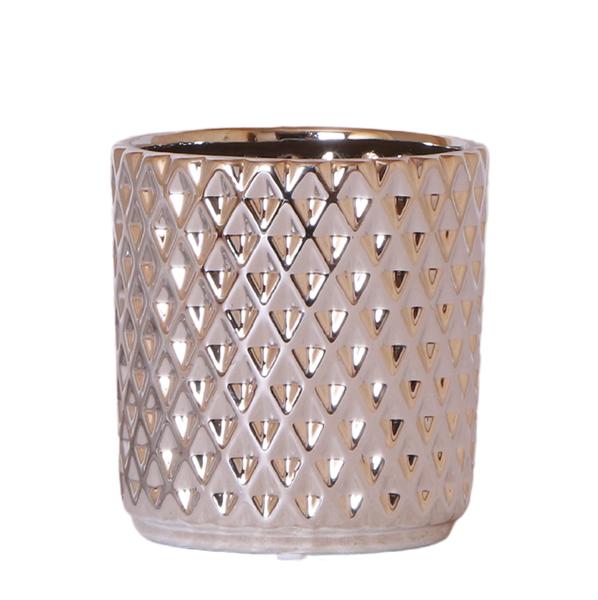 Kolibri Home | Metallic diamond bloempot – Zilveren keramieken sierpot Ø9cm